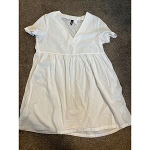 H M Divided White V Neck Short Sleeve Babydoll Mini Dress Size S